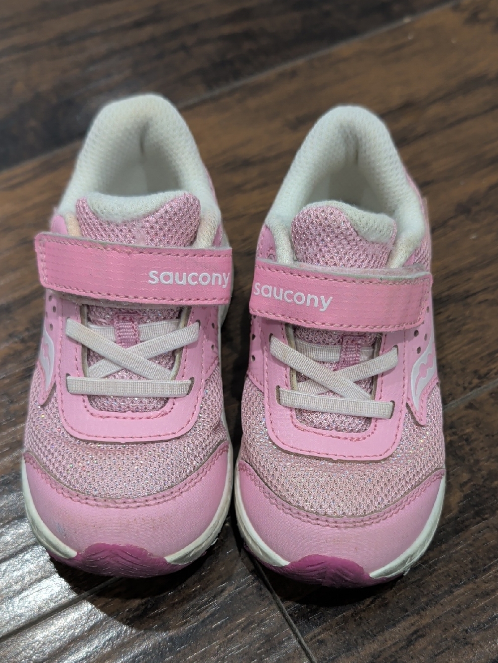 Saucony Kids Pink and White Hook-and-Loop Sneakers